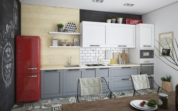 Kitchen design 6 sq.m. - new items for 2021-2022 with refrigerator
