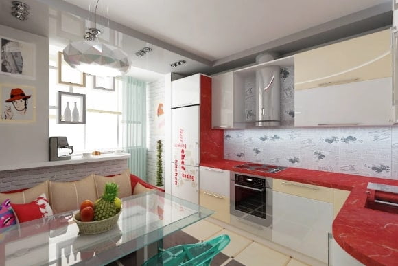 Kitchen design 6 sq.m. - new items for 2021-2022 with refrigerator