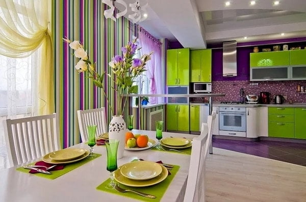 Wallpaper trends for the kitchen: a variety of color palette and wall design