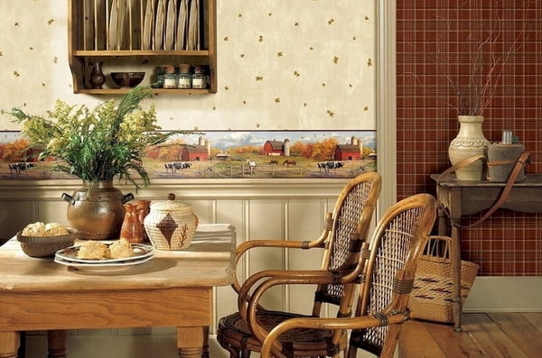 Wallpaper trends for the kitchen: a variety of color palette and wall design