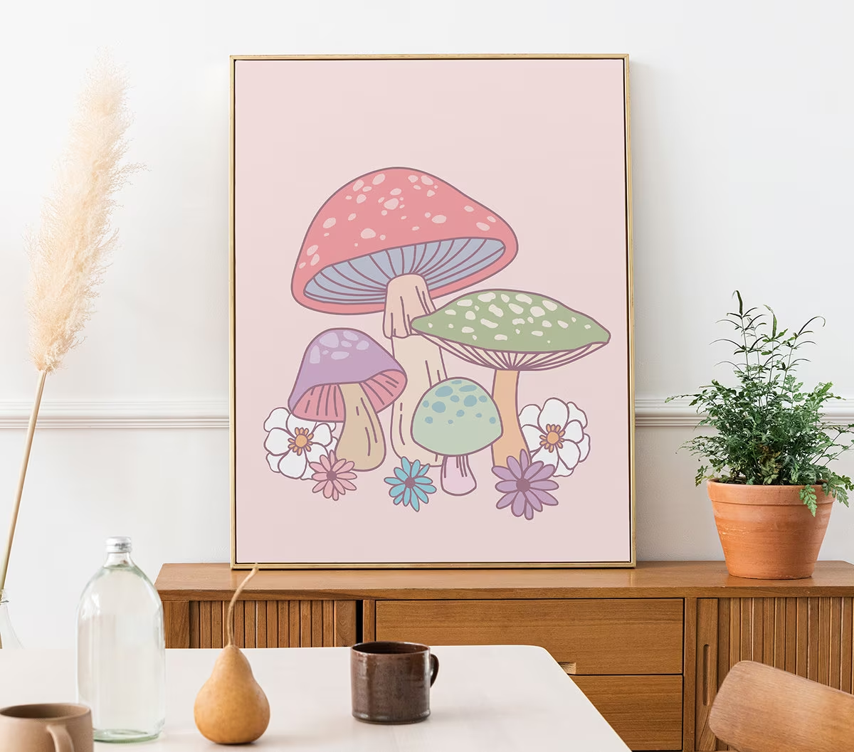 Mushroom frame in pastel colors