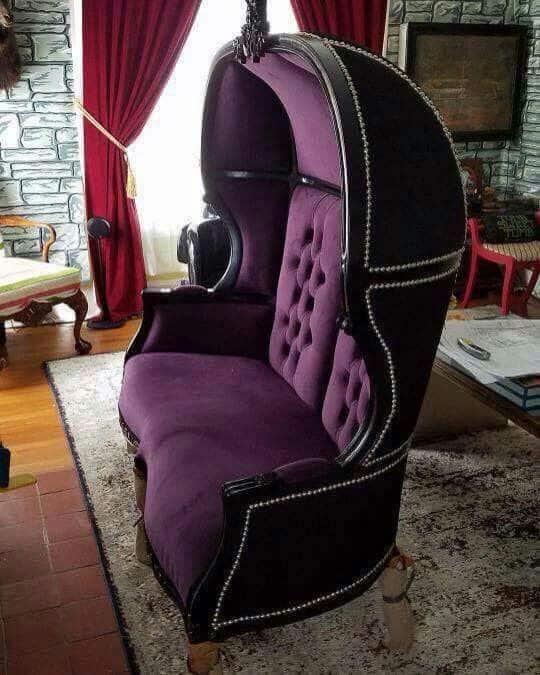 Gothic bedroom with purple furniture