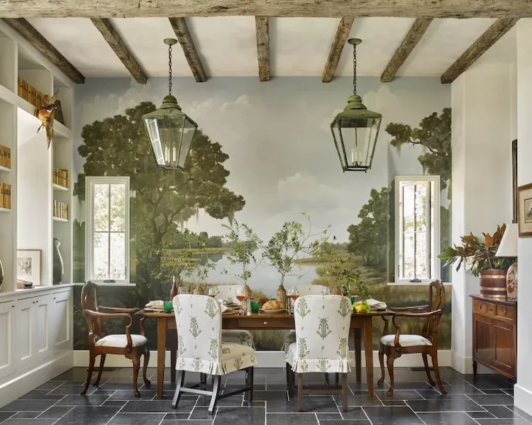Invite guests with a picturesque wall covering