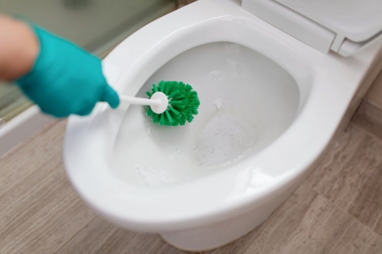 Use baking soda to clean the toilet and clean it with a porcelain toilet brush