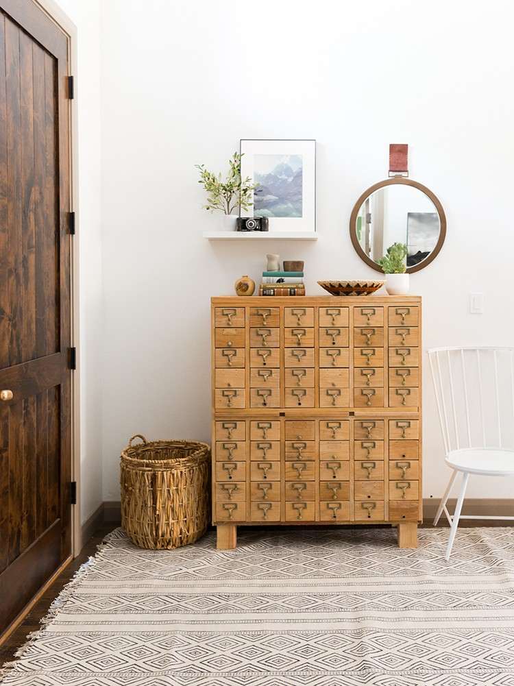 Vintage design for hallway chest of drawers made from old mailbox