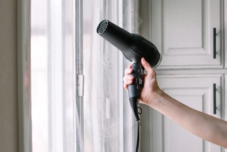 Use a hairdryer and heat window film for thermal insulation