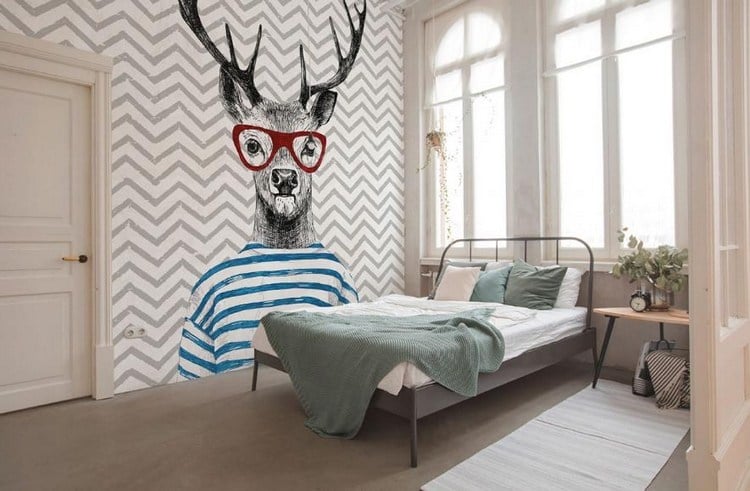 photo wallpaper graphic pattern zigzag gray white youth room