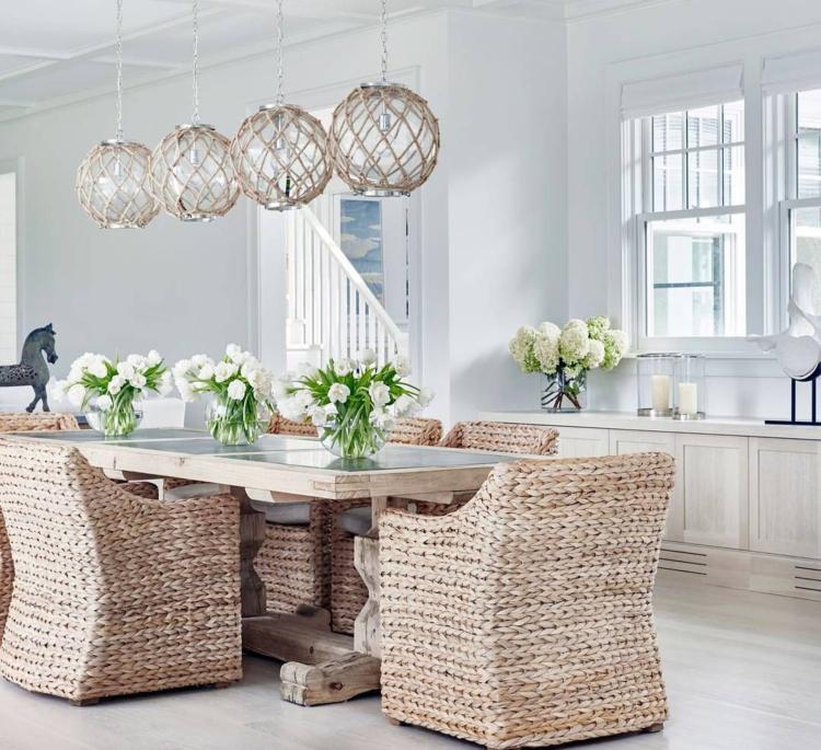 Rattan chairs for dining room wooden table solid pendant lights rope