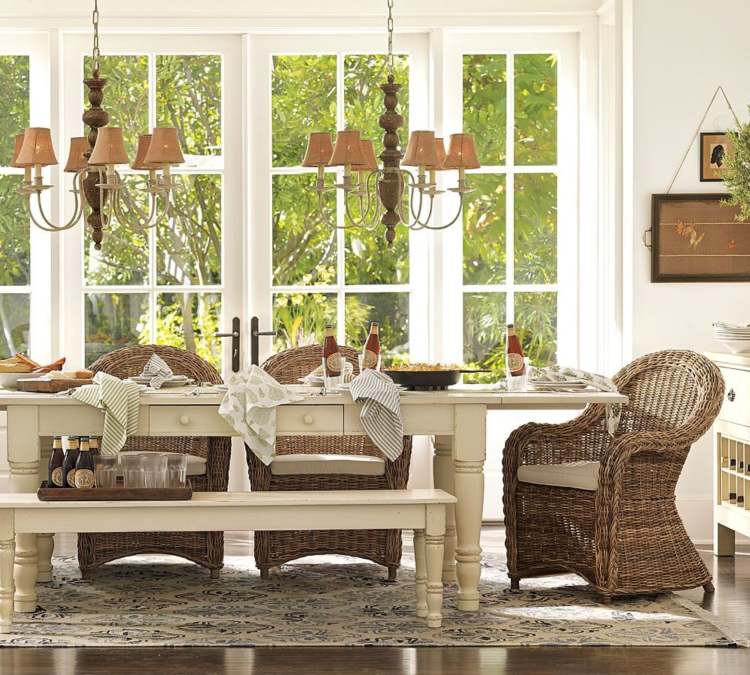 rattan chairs dining room pendant lights carpet