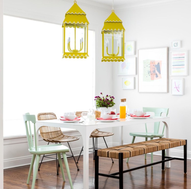 Rattan chairs dining room pendant light yellow mint chairs rattan bench