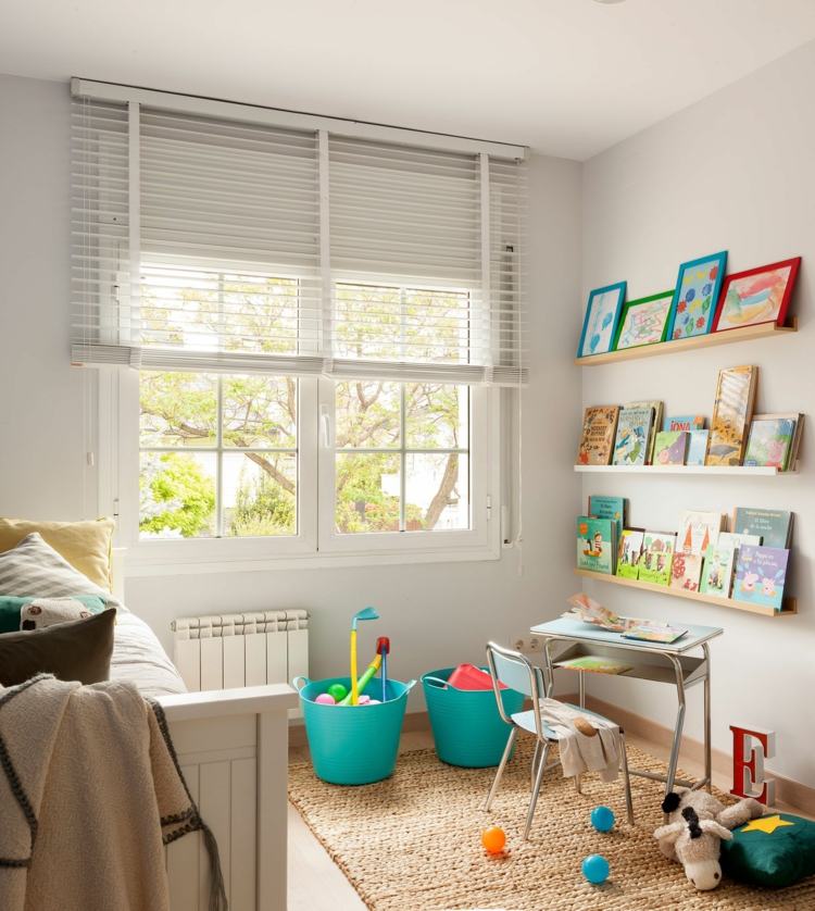 Children's desk with wall decoration made of books education