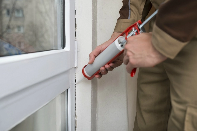 Apply silicone sealant to the outside of the window frame and use it to insulate the window