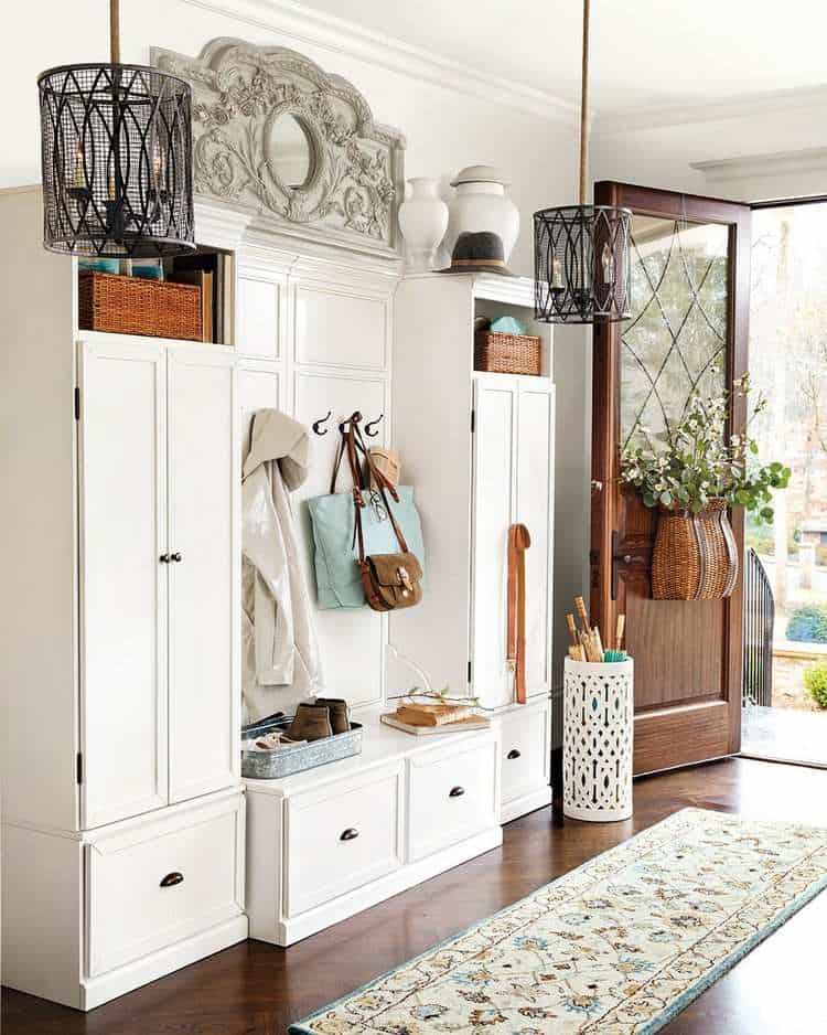 Hallway design wardrobe in vintage style and in white